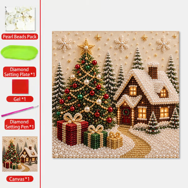 🎄🎅 Kit de décorations murales de Noël 3D haut de gamme avec perles | Toile de luxe recouverte d'une couche de flocons, avec des perles résistantes aux rayures et aux décolorations – Décoration de Noël à réaliser soi-même ⛄️❄️