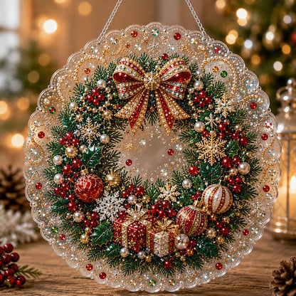 🎄 Kit de plaque décorative suspendue en acrylique « Diamond Art » sur le thème de Noël avec perles nacrées | Panneau résistant aux rayures et à la décoloration avec perles nacrées | Décoration de Noël à réaliser soi-même 🎅💎