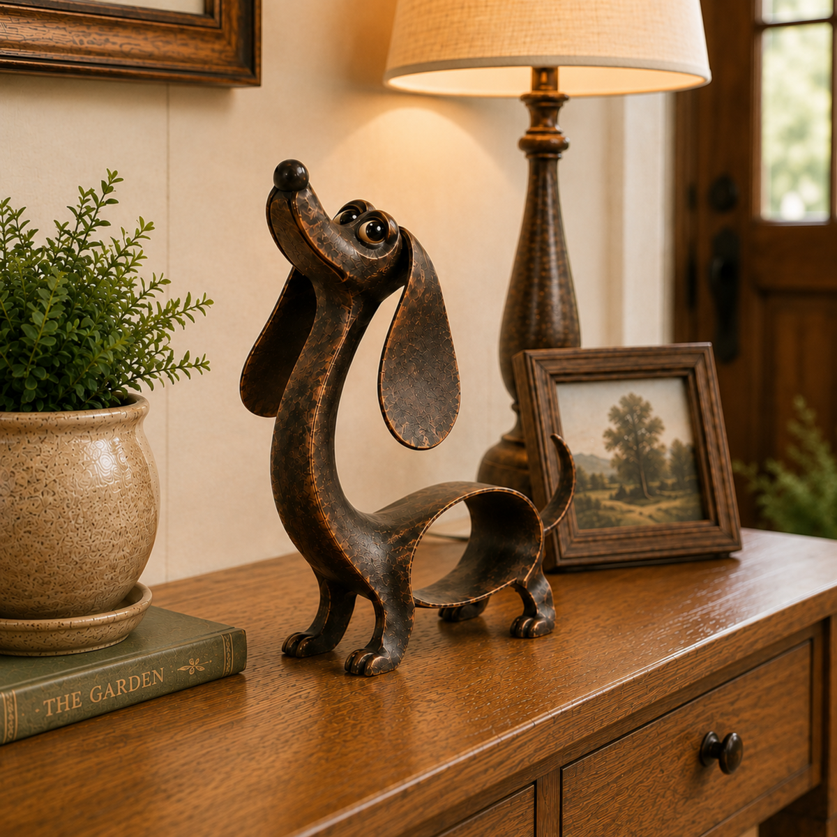 🐶✨ Sculpture antique en bronze représentant un teckel – Un charme intemporel pour tous les intérieurs !