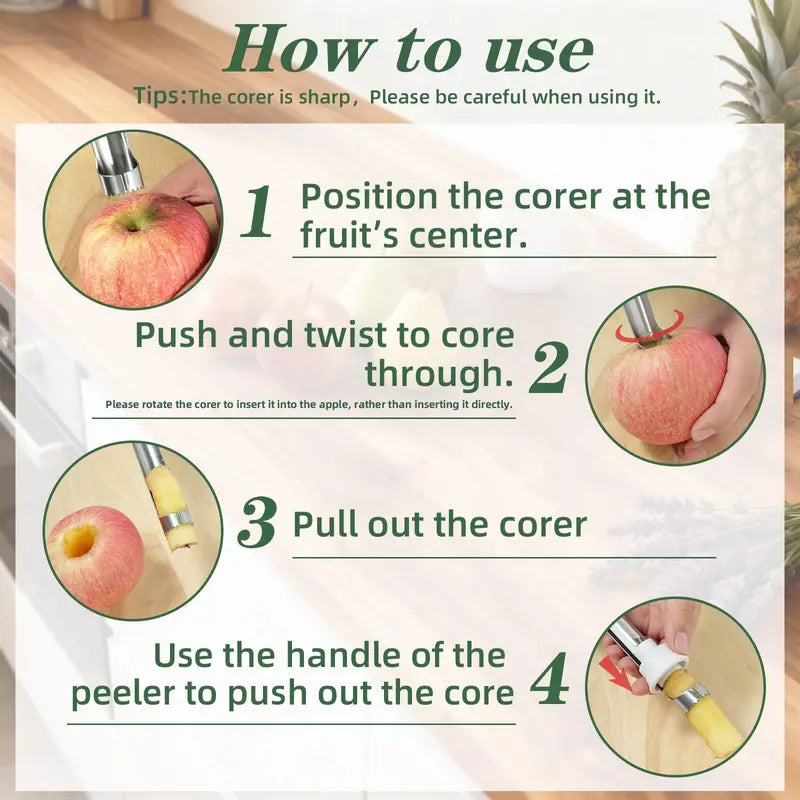 🍎 Éplucheur-évideur 2-en-1 en acier inoxydable : pour retirer le cœur des fruits en un seul geste ! ✨