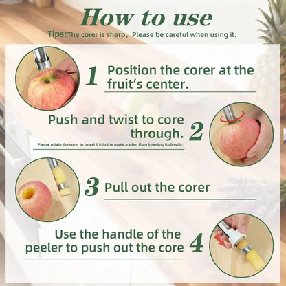 🍎 Éplucheur-évideur 2-en-1 en acier inoxydable : pour retirer le cœur des fruits en un seul geste ! ✨
