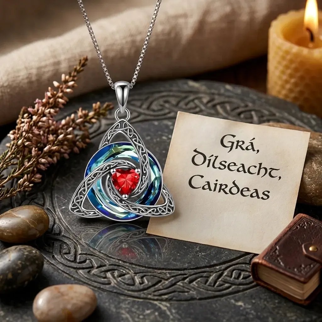✨Collier avec nœud celtique de la Trinité et pierre de naissance – Un symbole chargé de sens, représentant l'amour et le lien ❤️