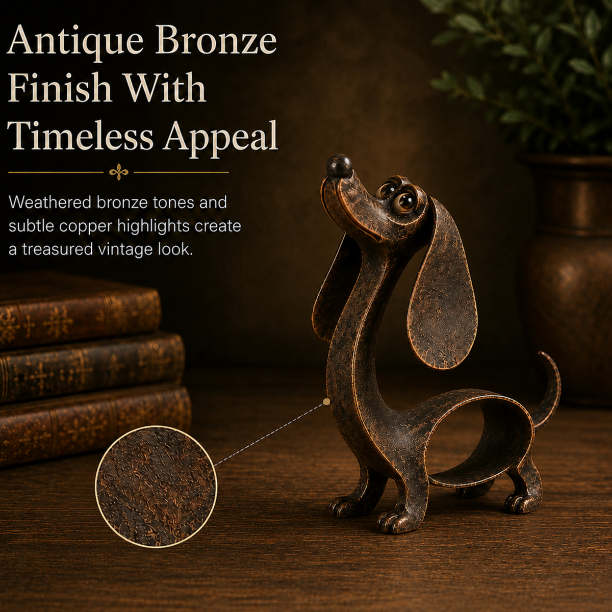 🐶✨ Sculpture antique en bronze représentant un teckel – Un charme intemporel pour tous les intérieurs !