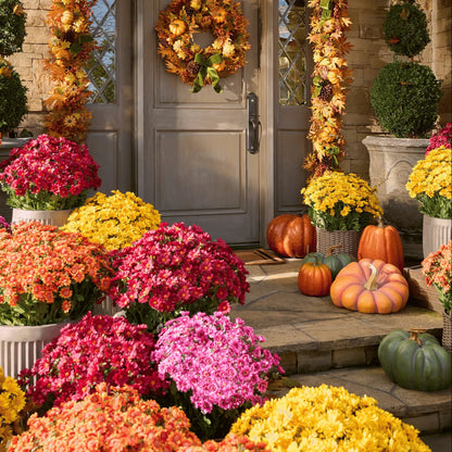🌼- Fleurs artificielles : chrysanthèmes d'extérieur imitant un coucher de soleil - résistants aux UV, imperméables, résistants au vent