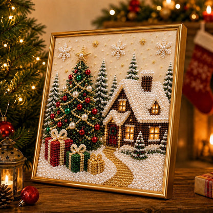 🎄🎅 Kit de décorations murales de Noël 3D haut de gamme avec perles | Toile de luxe recouverte d'une couche de flocons, avec des perles résistantes aux rayures et aux décolorations – Décoration de Noël à réaliser soi-même ⛄️❄️