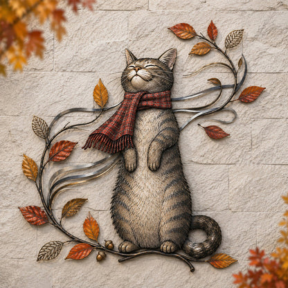 🍁Décoration murale en métal représentant un chat d'automne🐱