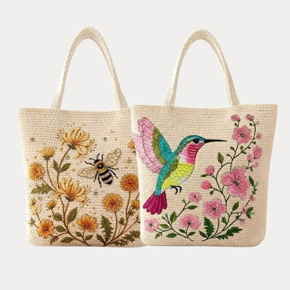 🌼 Sac fourre-tout « Abeille » au crochet fait main : broderie florale haut de gamme et sac à bandoulière bohème chic ! 🐝