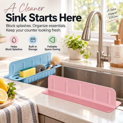 💦 Protection anti-éclaboussures pliable et support de rangement pour le lavabo