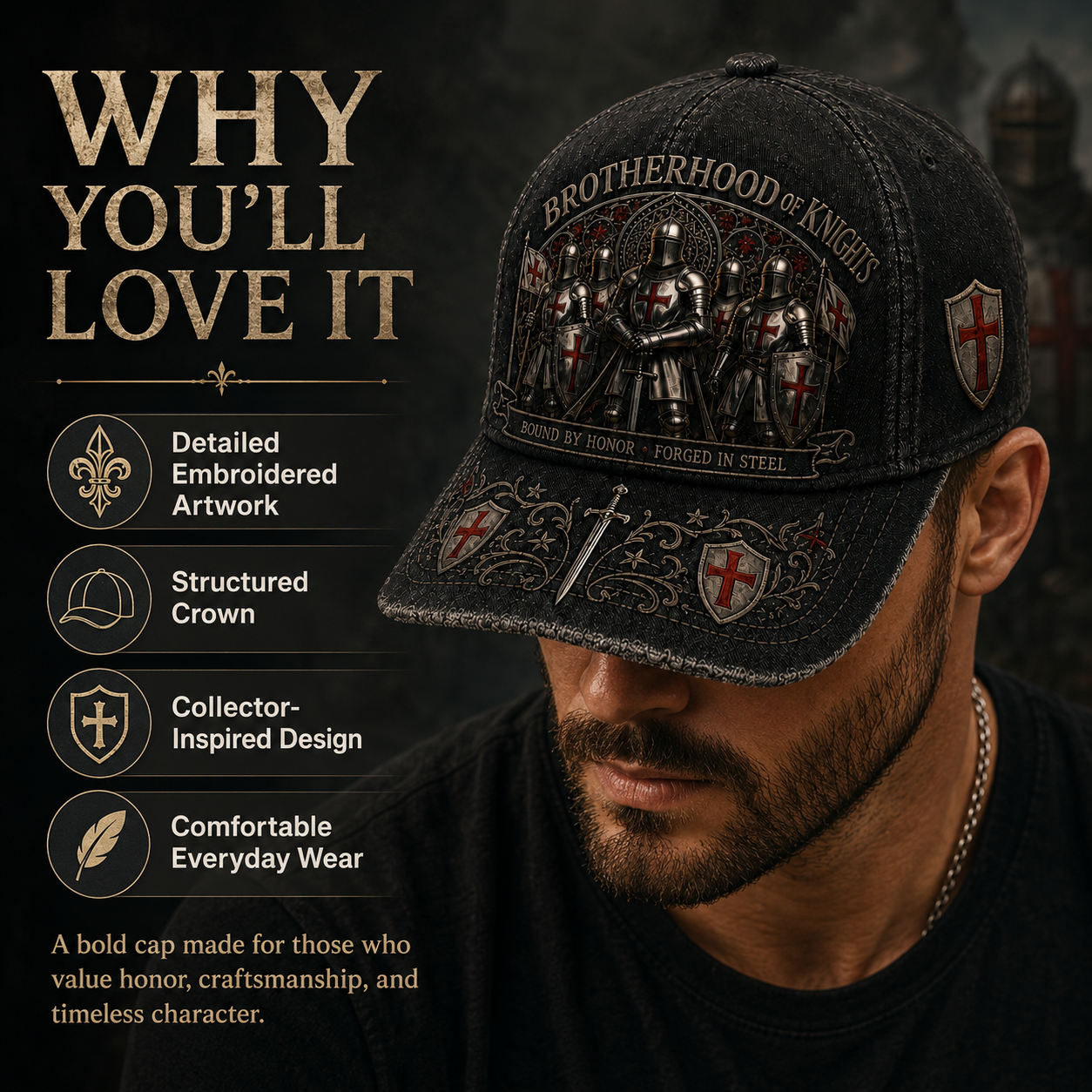 ⚔️ Liés par l'honneur, forgés dans l'acier – Casquette des Templiers 🛡️🔥