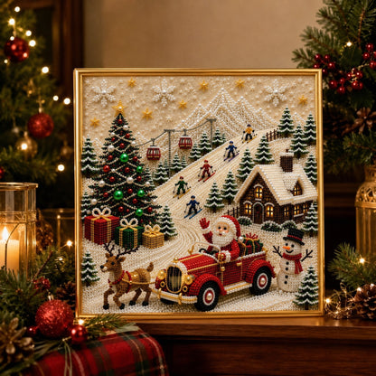 🎄🎅 Kit de décorations murales de Noël 3D haut de gamme avec perles | Toile de luxe recouverte d'une couche de flocons, avec des perles résistantes aux rayures et aux décolorations – Décoration de Noël à réaliser soi-même ⛄️❄️