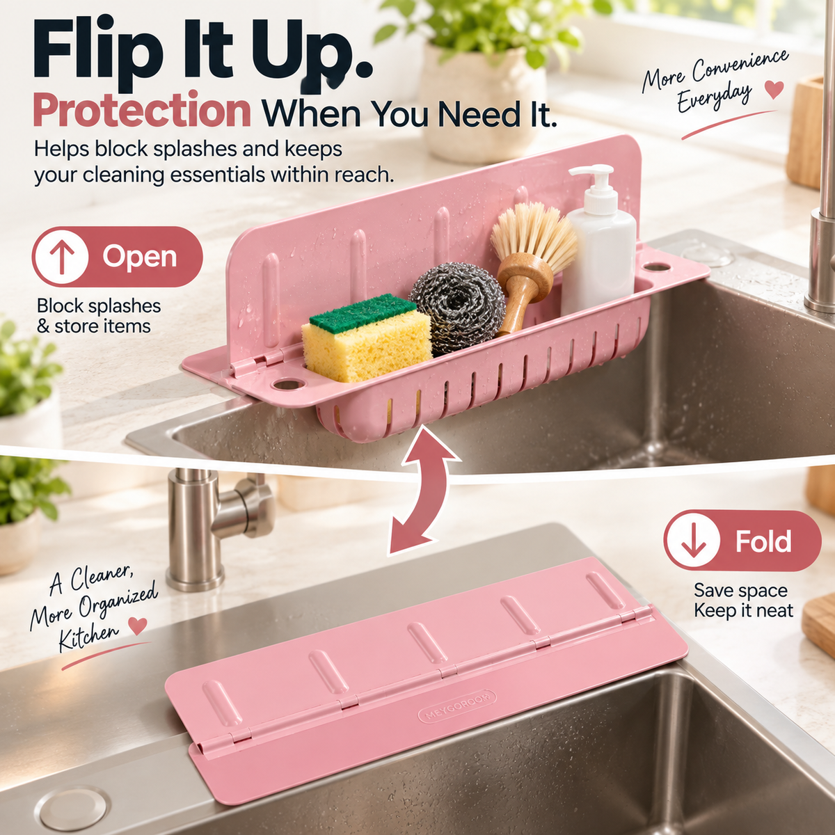 💦 Protection anti-éclaboussures pliable et support de rangement pour le lavabo