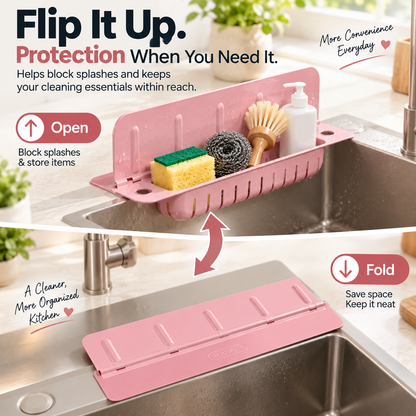 💦 Protection anti-éclaboussures pliable et support de rangement pour le lavabo