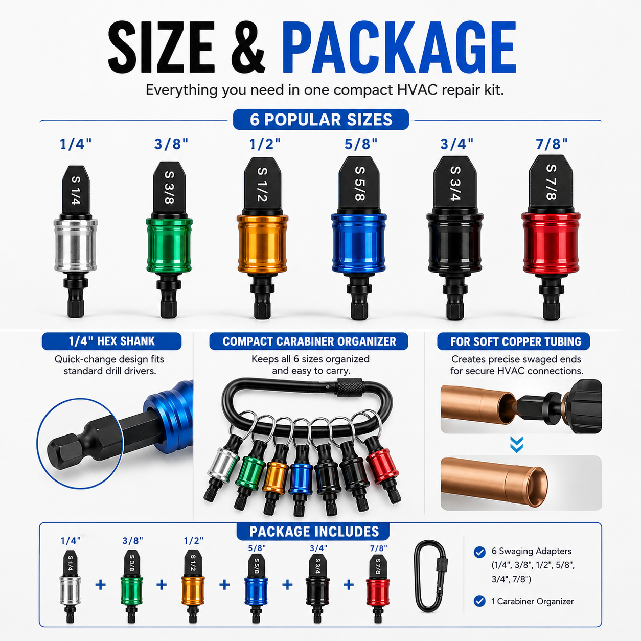⚡ Jeu de forets en 6 tailles pour le soufflage de tubes en cuivre – Outils à changement rapide pour le soufflage de tubes de CVC