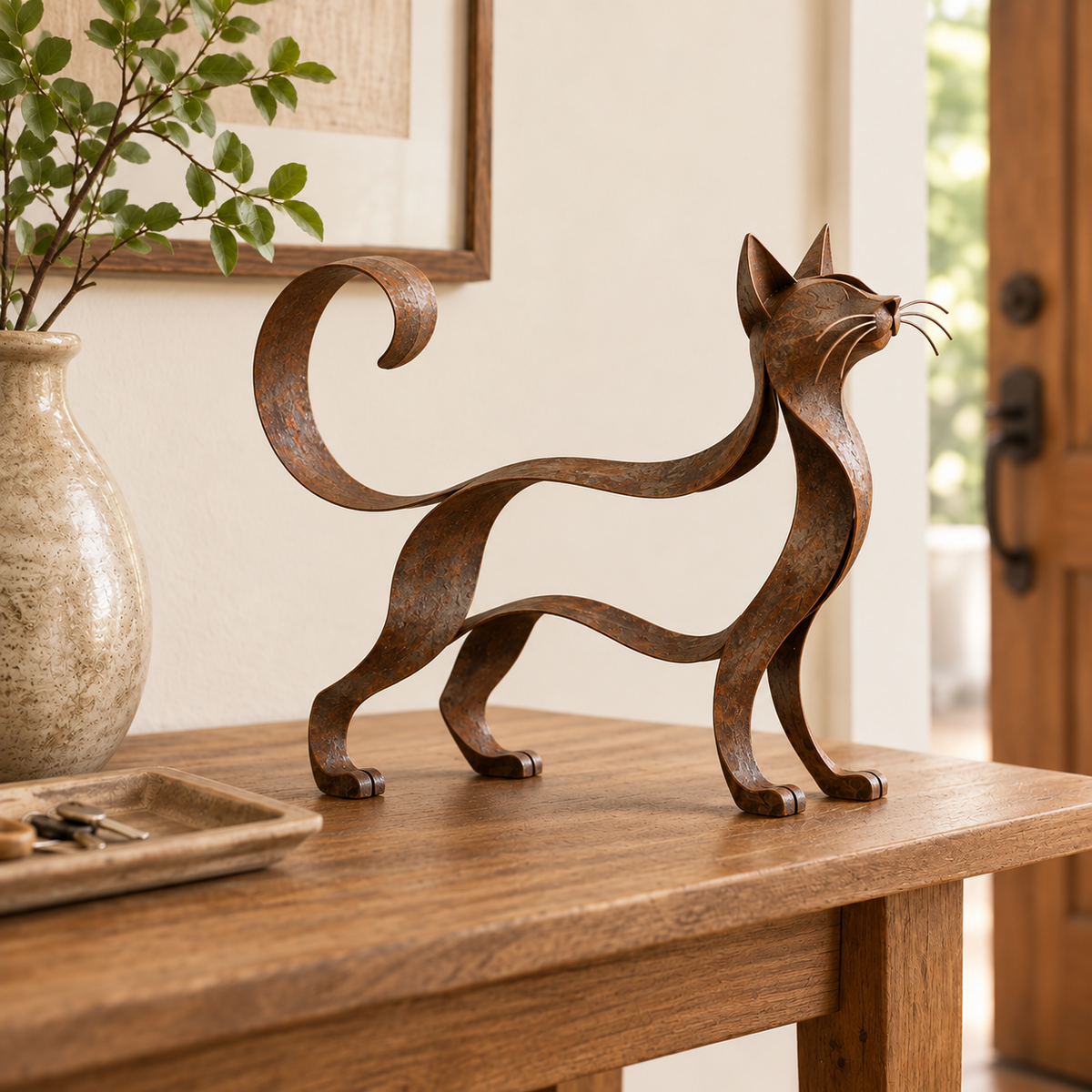 🐱 Sculpture métallique représentant un chat de type Maine Coon