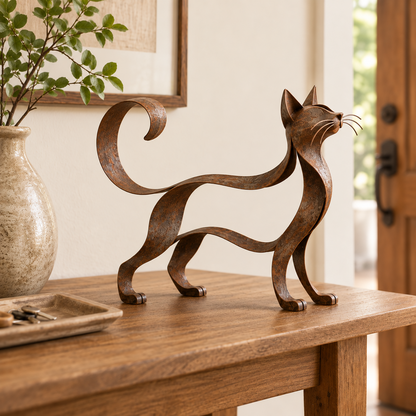 🐱 Sculpture métallique représentant un chat de type Maine Coon