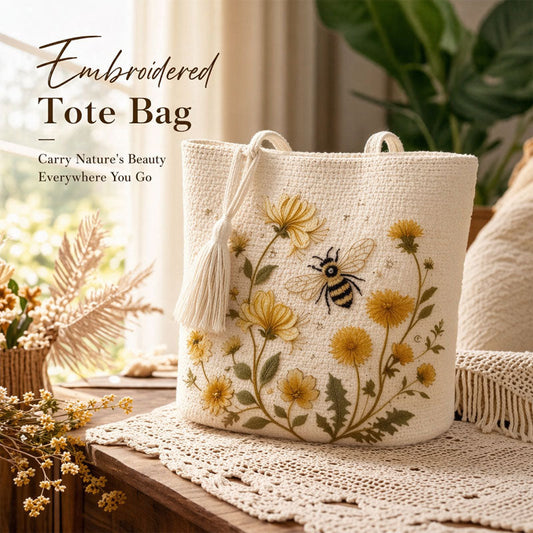 🌼 Sac fourre-tout « Abeille » au crochet fait main : broderie florale haut de gamme et sac à bandoulière bohème chic ! 🐝