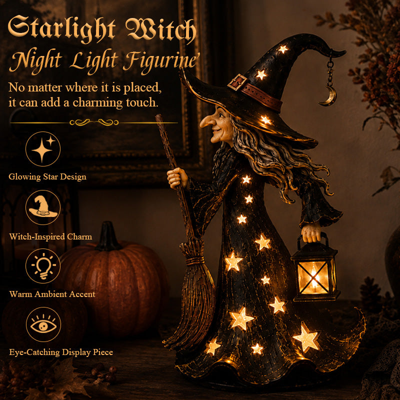 🌟🧙‍♀️ Figurine de lampe de nuit Sorcière à la lumière des étoiles Décoration d'Halloween en forme de sorcière avec éclairage LED chaleureux 🎃