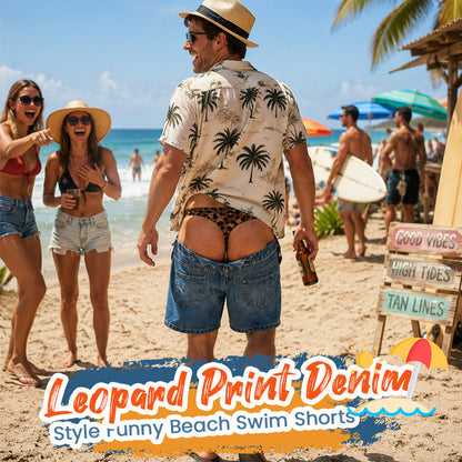 😄🐆Maillot de bain de plage amusant en jean imprimé léopard