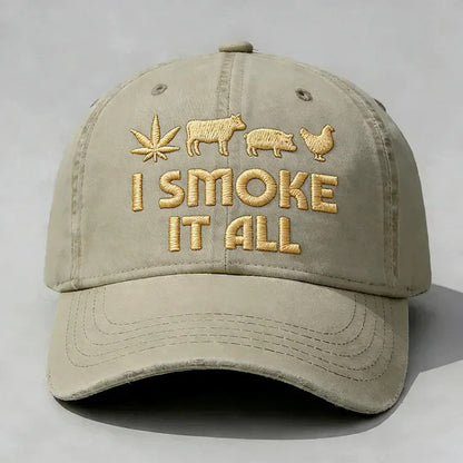 🧢 “I Smoke It All” geborduurde pet – Koel, comfortabel en grappig! 😎✨