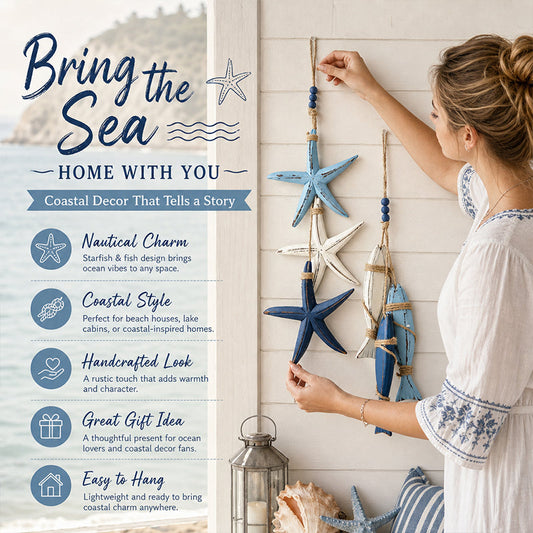 🌊⭐🐟 Mediterrane decoratieve hangornamenten met zeesterren en vissen voor thuis, café en restaurant – Oceaanstijl decoratie 🏡☕🍽️