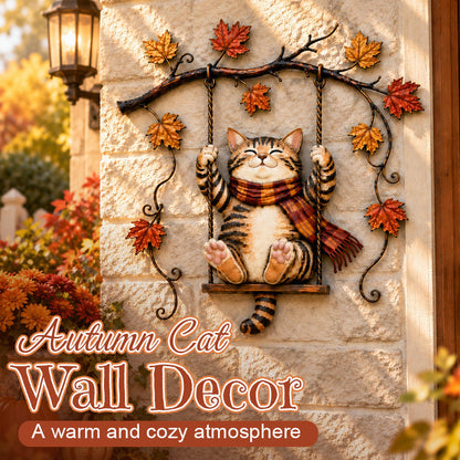 🍁Décoration murale en métal représentant un chat d'automne🐱
