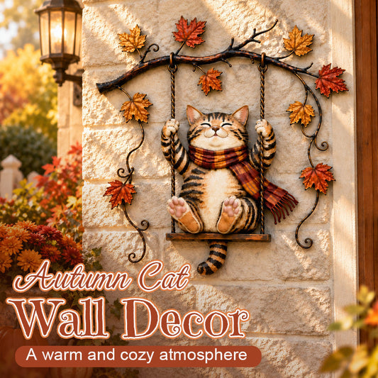 🍁Décoration murale en métal représentant un chat d'automne🐱