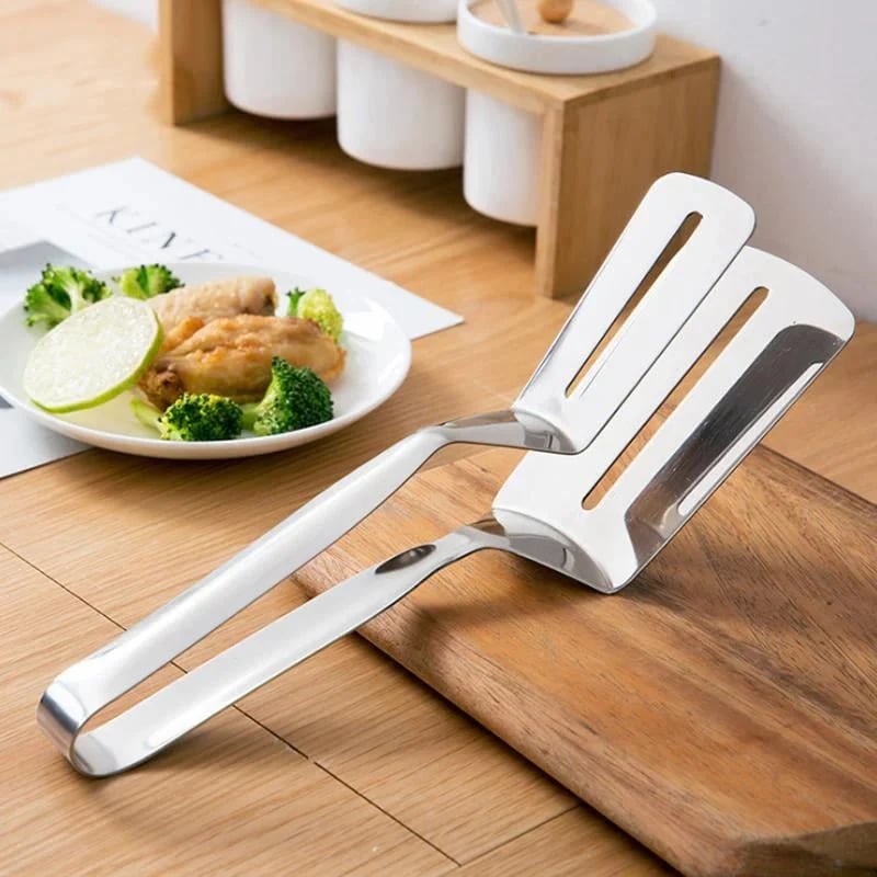 🔥 Pince de cuisine multifonctionnelle en acier inoxydable – Spatule et pince tout-en-un ! 🍔✨