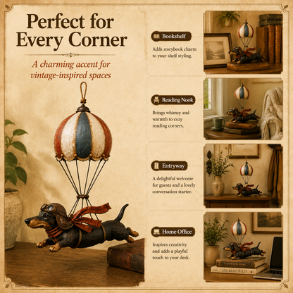 🐾✨ Montgolfière vintage en forme de teckel – Une décoration de rêve !