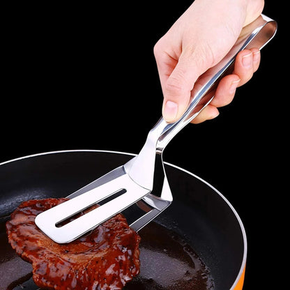 🔥 Pince de cuisine multifonctionnelle en acier inoxydable – Spatule et pince tout-en-un ! 🍔✨