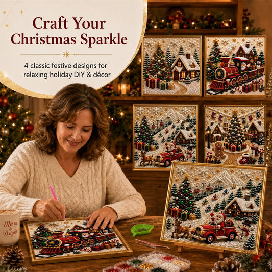 🎄🎅 Kit de décorations murales de Noël 3D haut de gamme avec perles | Toile de luxe recouverte d'une couche de flocons, avec des perles résistantes aux rayures et aux décolorations – Décoration de Noël à réaliser soi-même ⛄️❄️