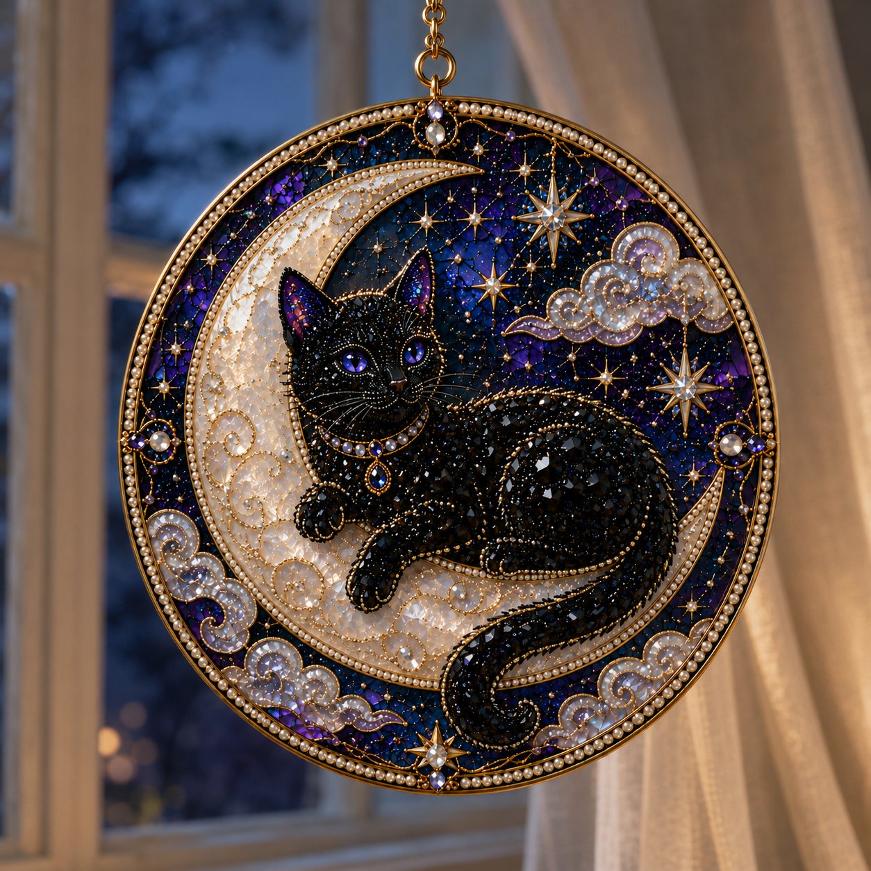 🌙 Kit de bricolage pour créer un chat noir divin comme décoration de fenêtre | Capteur de soleil en 3D avec des perles 🔮✨