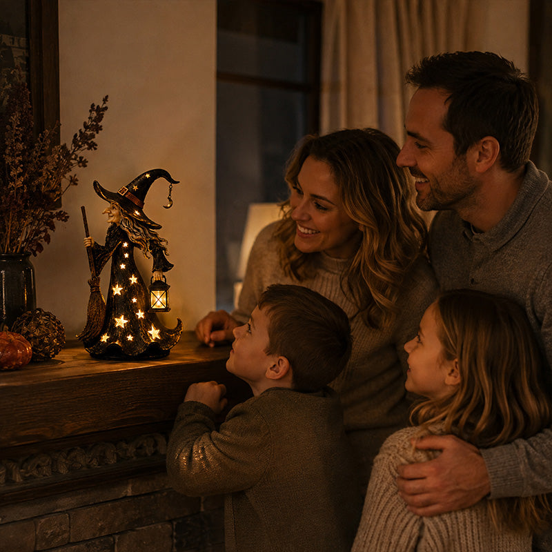 🌟🧙‍♀️ Figurine de lampe de nuit Sorcière à la lumière des étoiles Décoration d'Halloween en forme de sorcière avec éclairage LED chaleureux 🎃