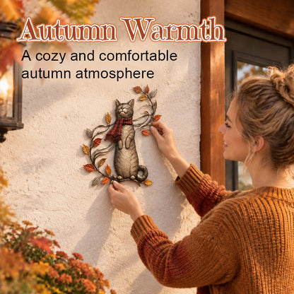 🍁Décoration murale en métal représentant un chat d'automne🐱