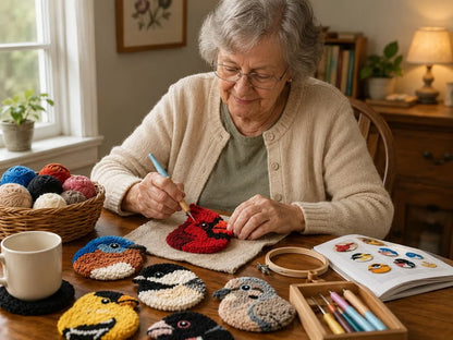 🧵Adapté aux débutants🐦Kit de broderie au poinçon pour sous-verres « Oiseaux » à réaliser soi-même