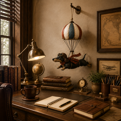 🐾✨ Montgolfière vintage en forme de teckel – Une décoration de rêve !