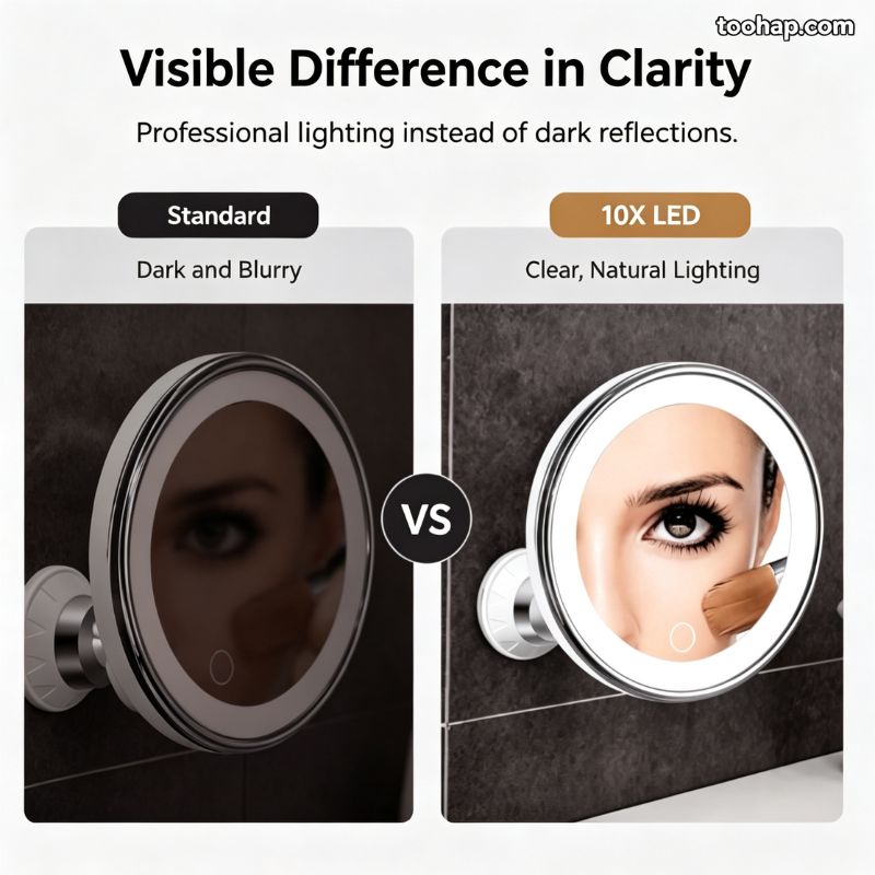 ⏳🔥50 % DE RÉDUCTION POUR UNE DURÉE LIMITÉE ! ⏰💄Miroir de maquillage LED avec grossissement 10x, miroir éclairé à ventouse pour les soins de la peau et le maquillage💄