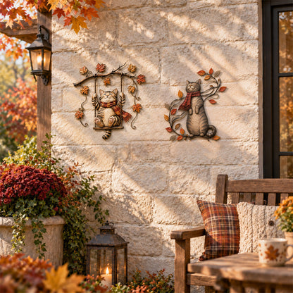 🍁Décoration murale en métal représentant un chat d'automne🐱