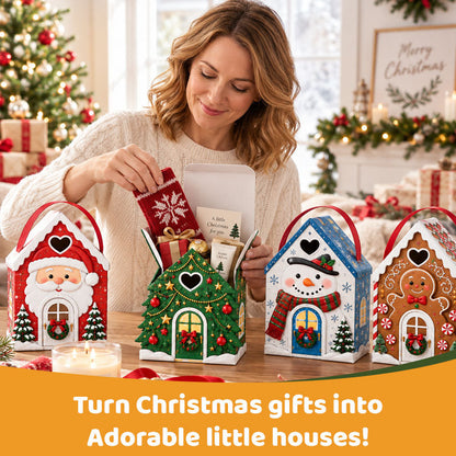 🏠🎄 Coffret cadeau « Christmas Cottage » avec poignée — 5 motifs festifs, emballage en forme de maison avec poignée de transport