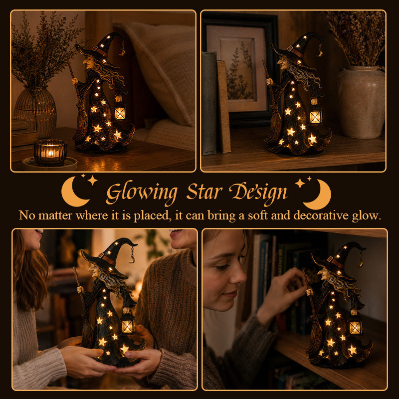 🌟🧙‍♀️ Figurine de lampe de nuit Sorcière à la lumière des étoiles Décoration d'Halloween en forme de sorcière avec éclairage LED chaleureux 🎃