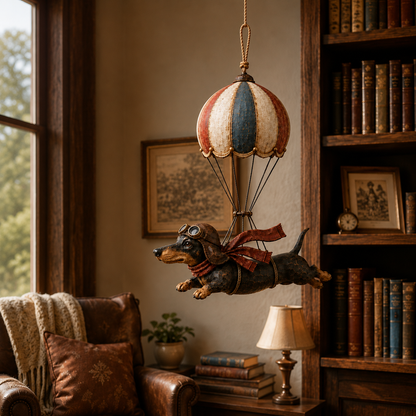 🐾✨ Montgolfière vintage en forme de teckel – Une décoration de rêve !