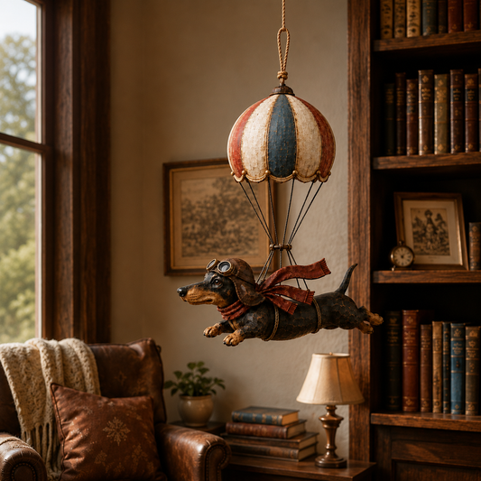 🐾✨ Montgolfière vintage en forme de teckel – Une décoration de rêve !