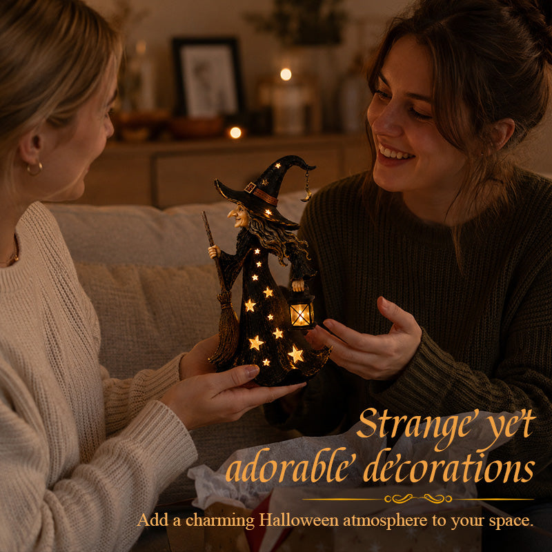 🌟🧙‍♀️ Figurine de lampe de nuit Sorcière à la lumière des étoiles Décoration d'Halloween en forme de sorcière avec éclairage LED chaleureux 🎃