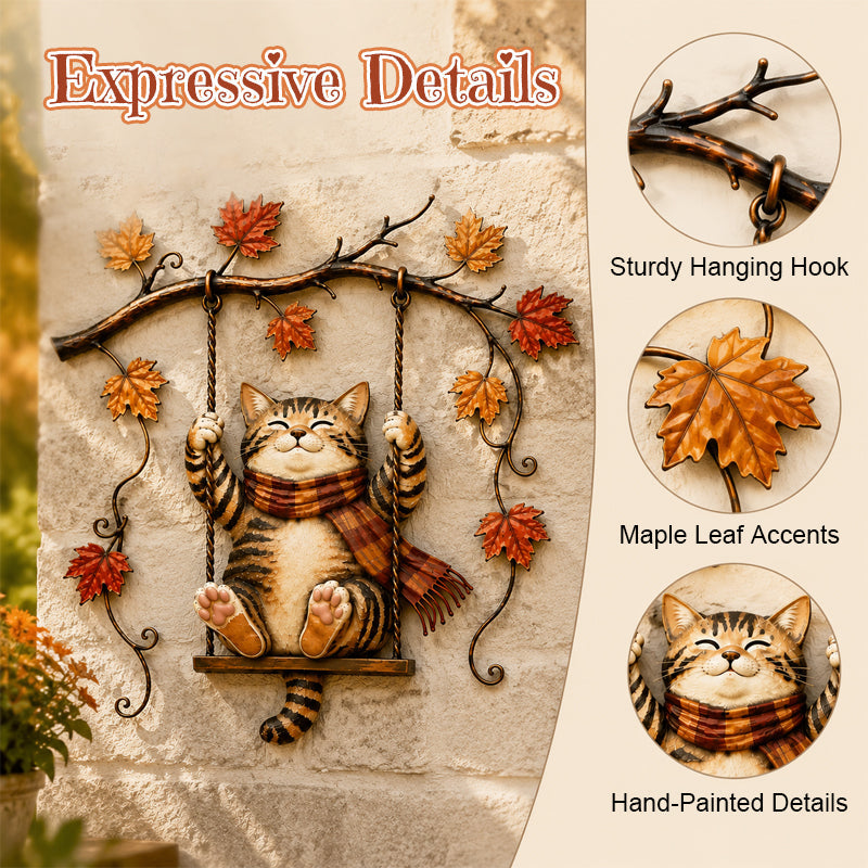 🍁Décoration murale en métal représentant un chat d'automne🐱