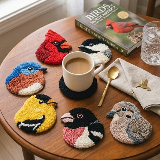 🧵Adapté aux débutants🐦Kit de broderie au poinçon pour sous-verres « Oiseaux » à réaliser soi-même