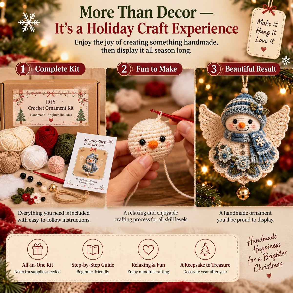 🎄 Kit de bricolage pour réaliser un ange de Noël au crochet comme décoration de Noël – À fabriquer soi-même, à accrocher et à chérir✨