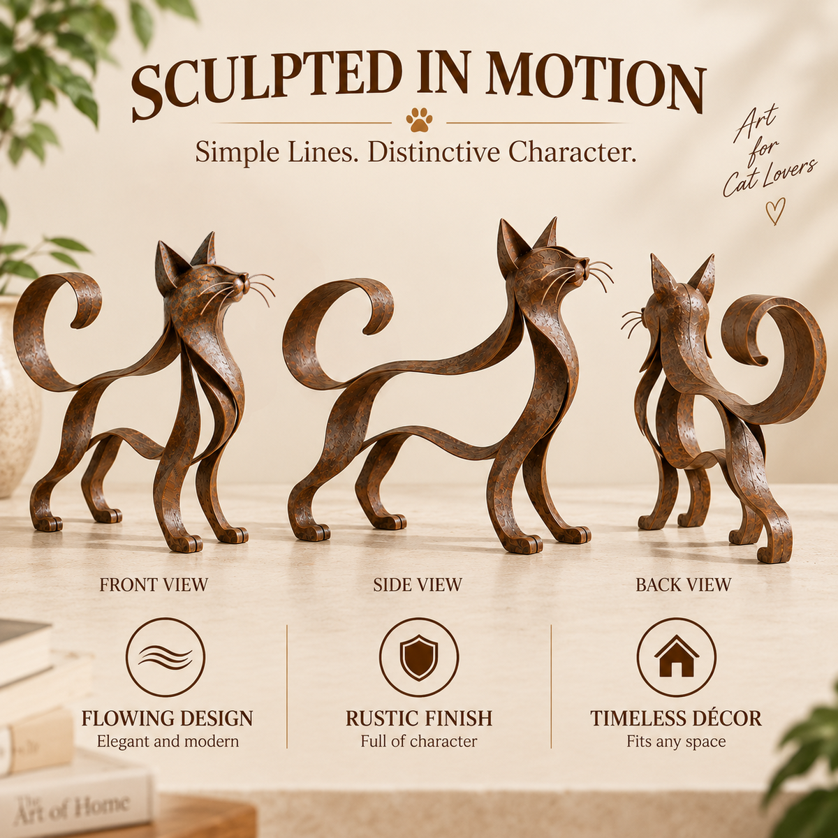 🐱 Sculpture métallique représentant un chat de type Maine Coon