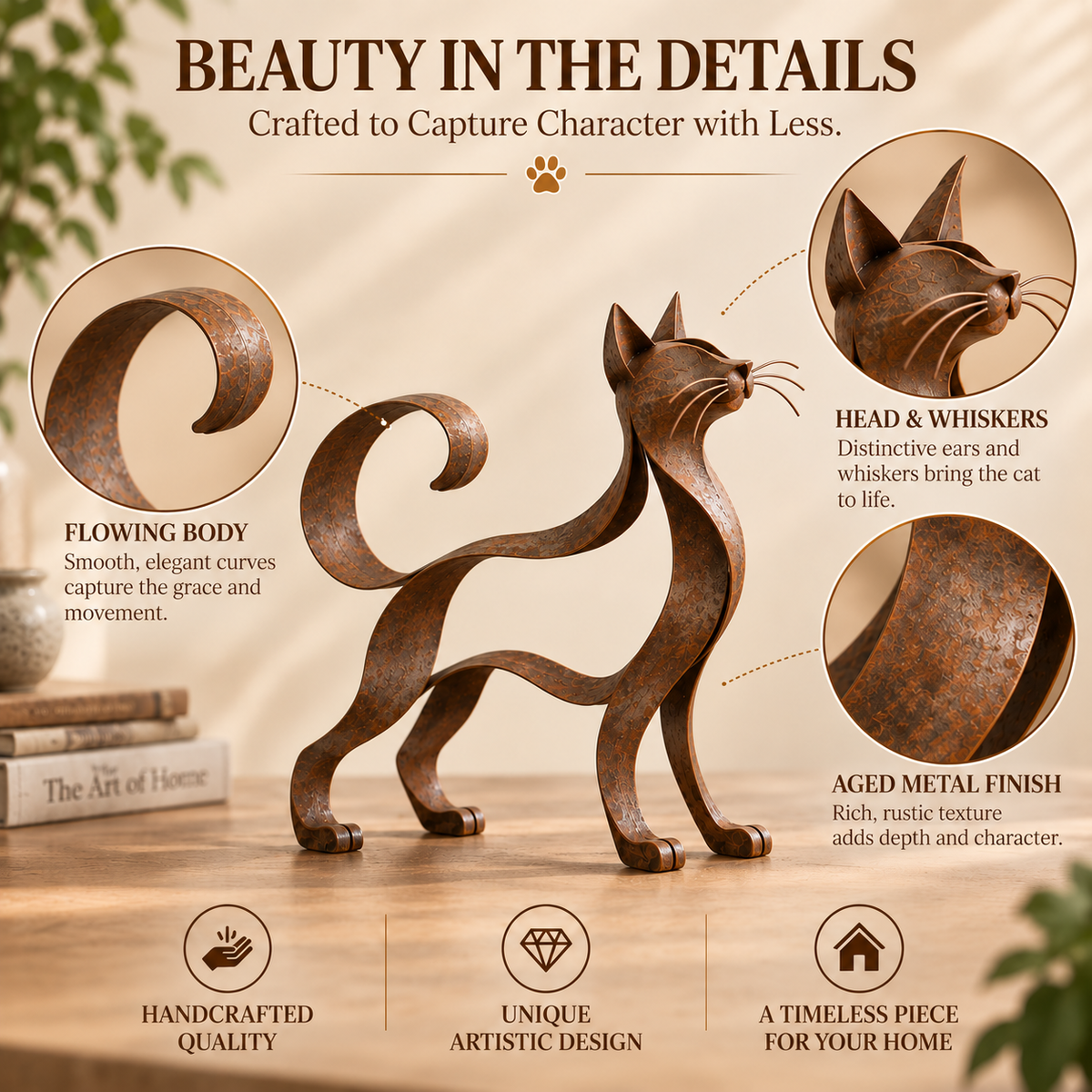 🐱 Sculpture métallique représentant un chat de type Maine Coon