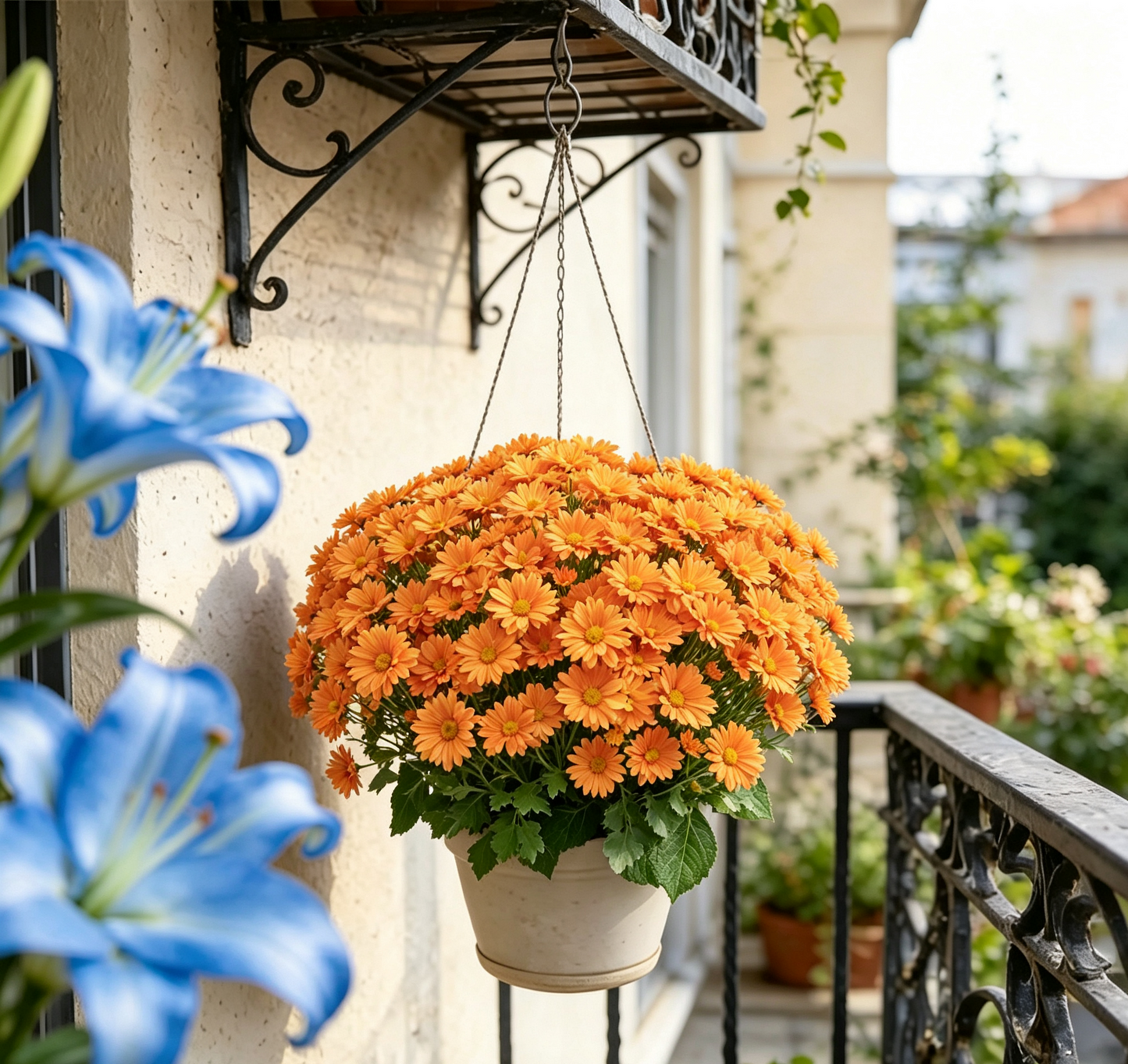 🌼- Fleurs artificielles : chrysanthèmes d'extérieur imitant un coucher de soleil - résistants aux UV, imperméables, résistants au vent