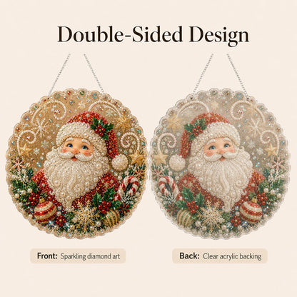 🎄 Kit de plaque décorative suspendue en acrylique « Diamond Art » sur le thème de Noël avec perles nacrées | Panneau résistant aux rayures et à la décoloration avec perles nacrées | Décoration de Noël à réaliser soi-même 🎅💎