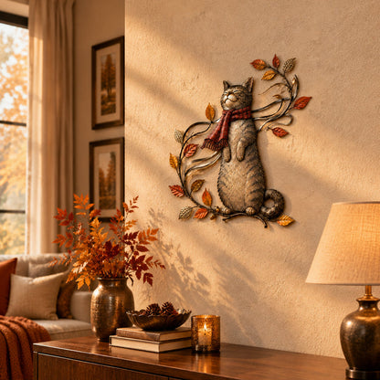 🍁Décoration murale en métal représentant un chat d'automne🐱